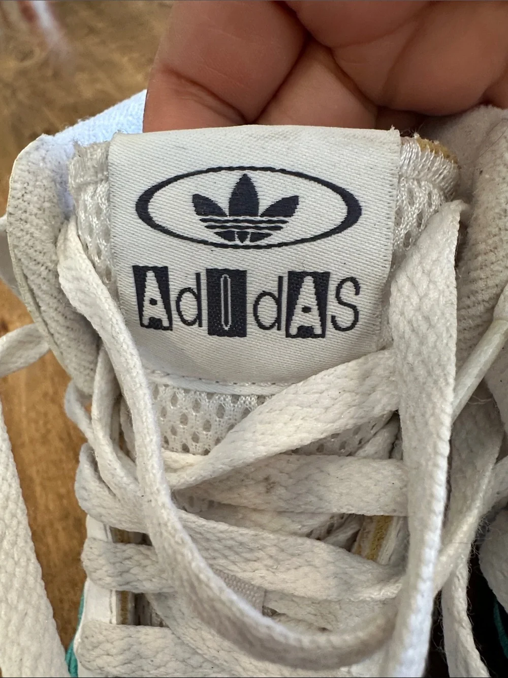 adidas White High-Top Sneakers with Teal & Black Stripes - Kids
